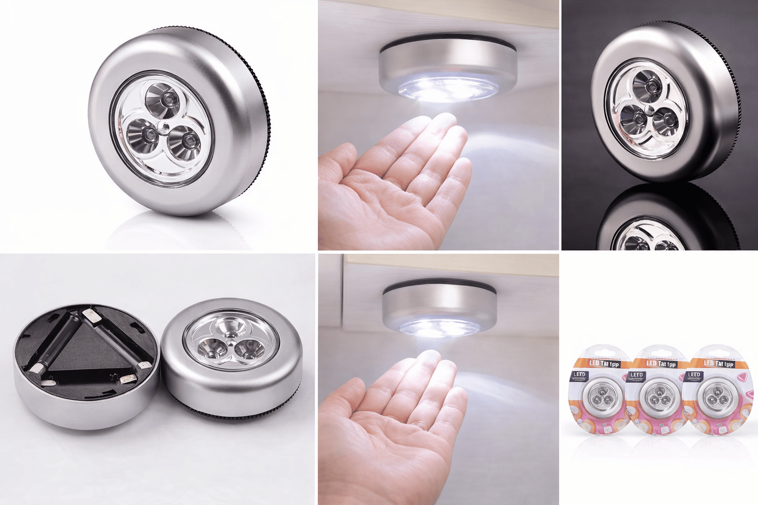 3pcs LED Tap Light – Self - Adhesive, Battery - Powered - Zovio