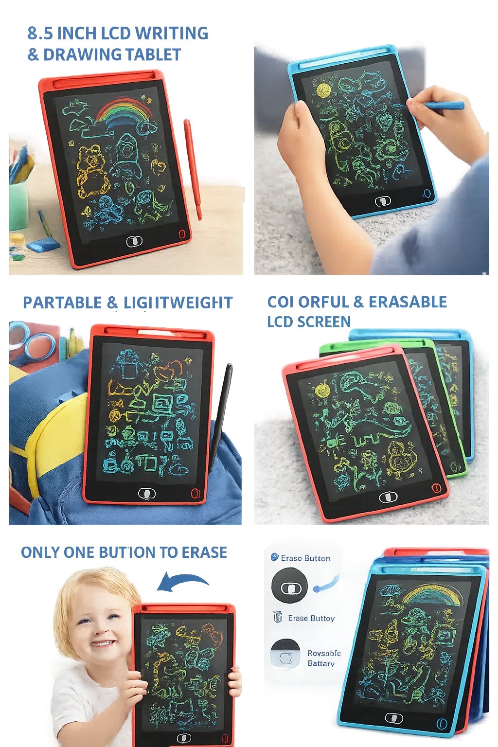 LCD Writing Tablet – Colorful Doodle Board for Kids 8.5 inches. - Zovio